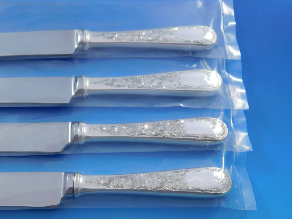 Antiguo juego de cuchillos para carne de plata esterlina grabado por Kirk Maryland tamaño Texas personalizado Foto 3 de 4