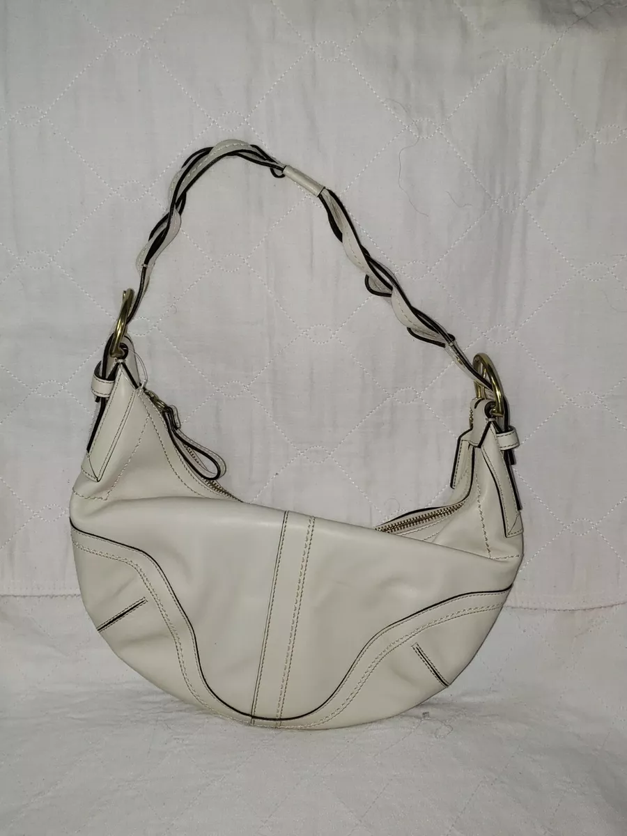 Authentic Vintage Coach Leather Shoulder Bag w/ Woven Strap in White