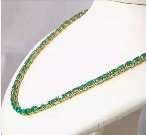 20" Inch 8Ct Oval Cut Lab Created Emerald Tennis Necklace 14k Yellow Gold Plated - Image 4 of 4
