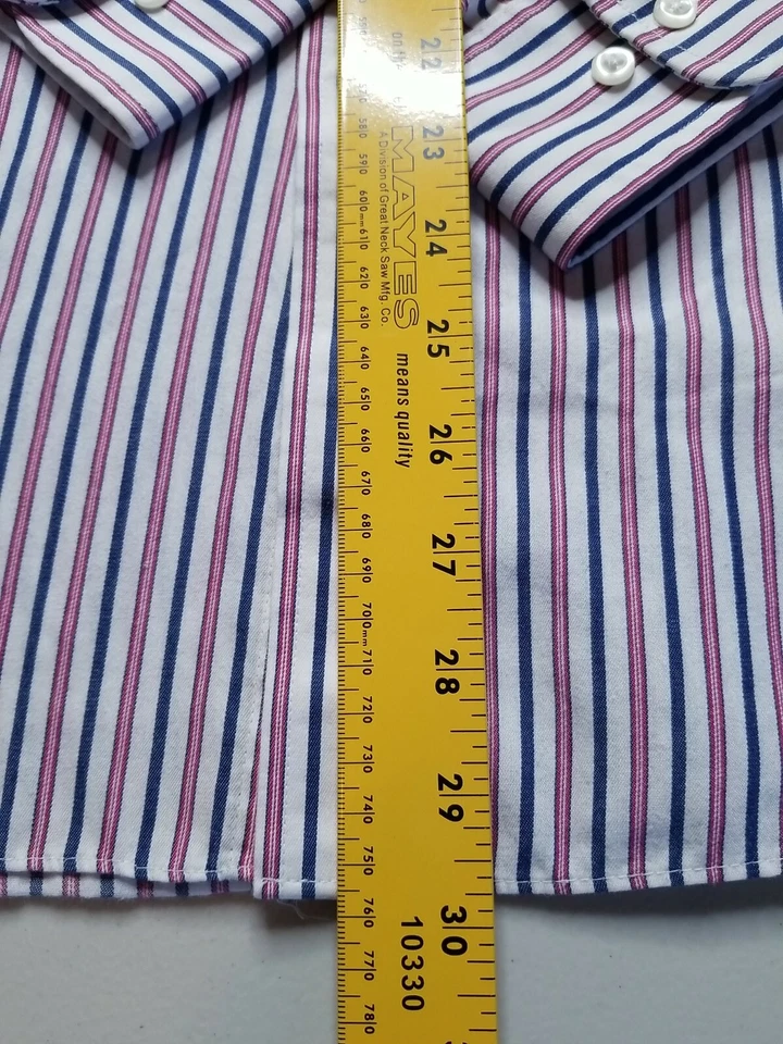 IZOD Mens 15 1/2 34/35 Button Down Regular Fit Striped Shirt Pink White Blue - Image 4 of 4