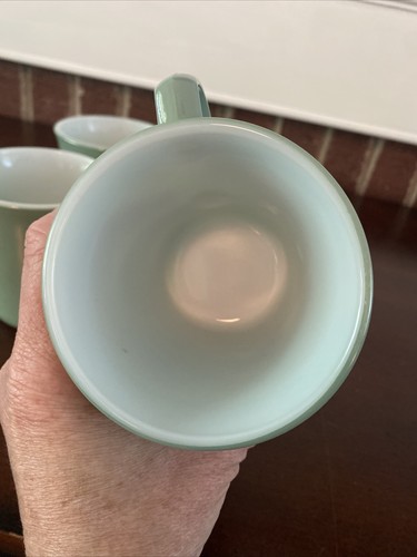 Pyrex Coffee Mug Vtg Mint Green Milk Glass D Ring Handle Set Of 4 - Picture 9 of 12