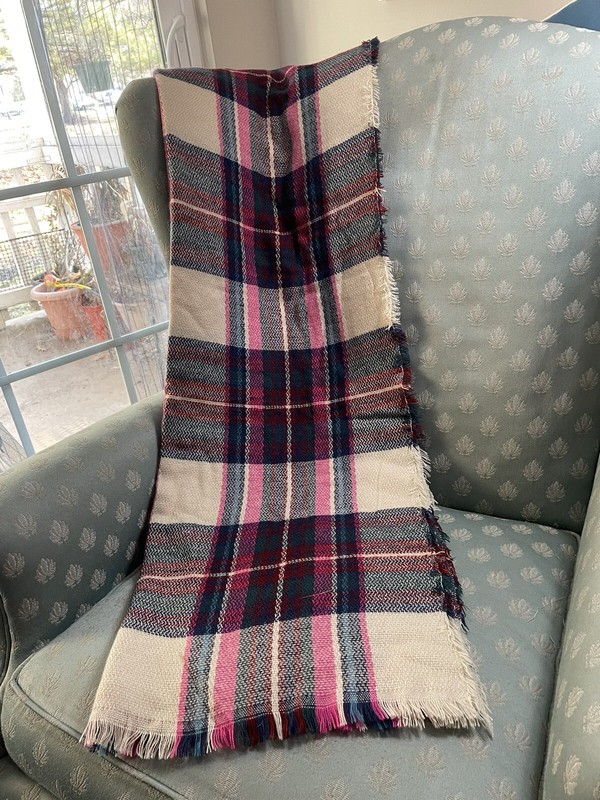 Soft Wide Plaid Lightweight Woven Blanket 58” x 60” Pink Green Maroon Cream