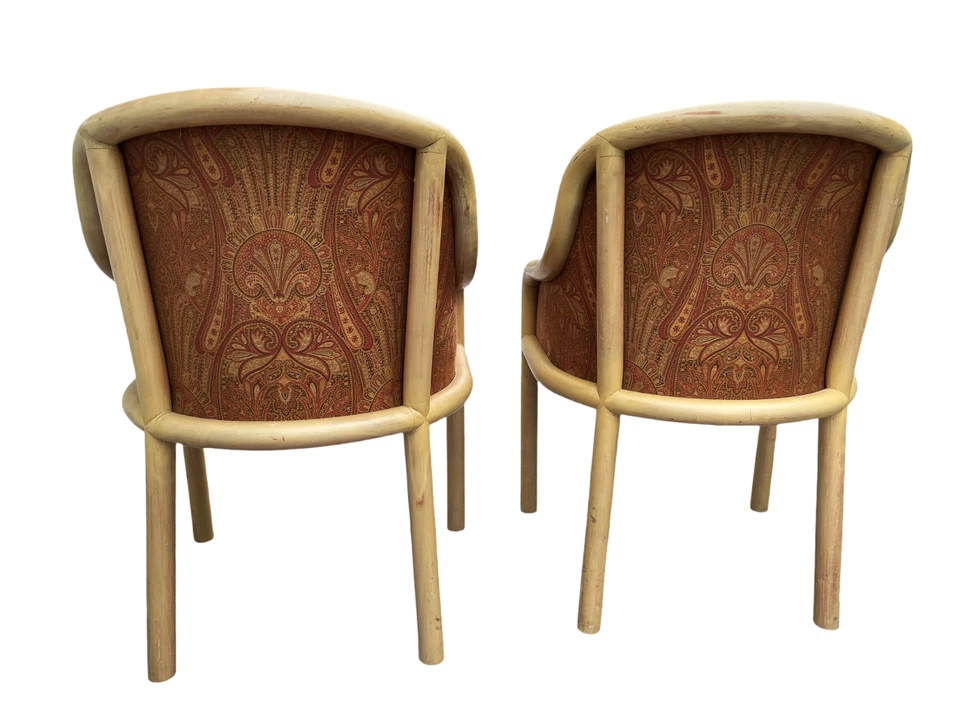 KARL SPRINGER Par de Sillones KS106 Madera Curvada Seda Paisley - Envío en UShip Foto 2 de 4