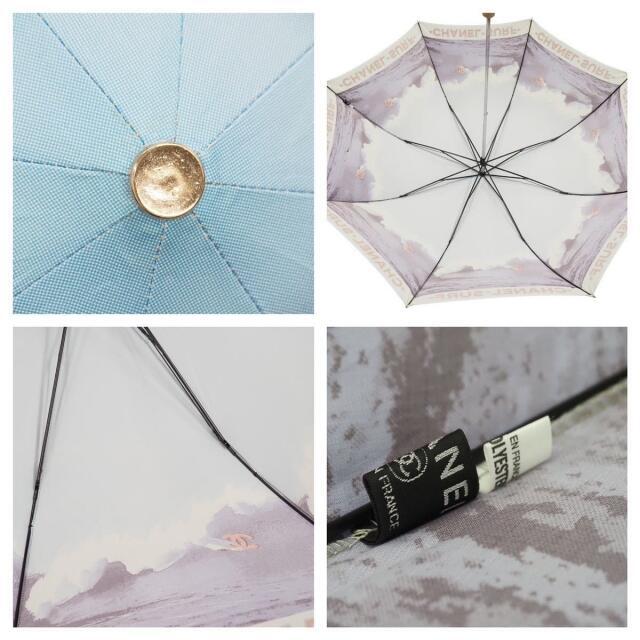 CHANEL Folding Umbrella Surfline Vintage 545g White Blue | eBay