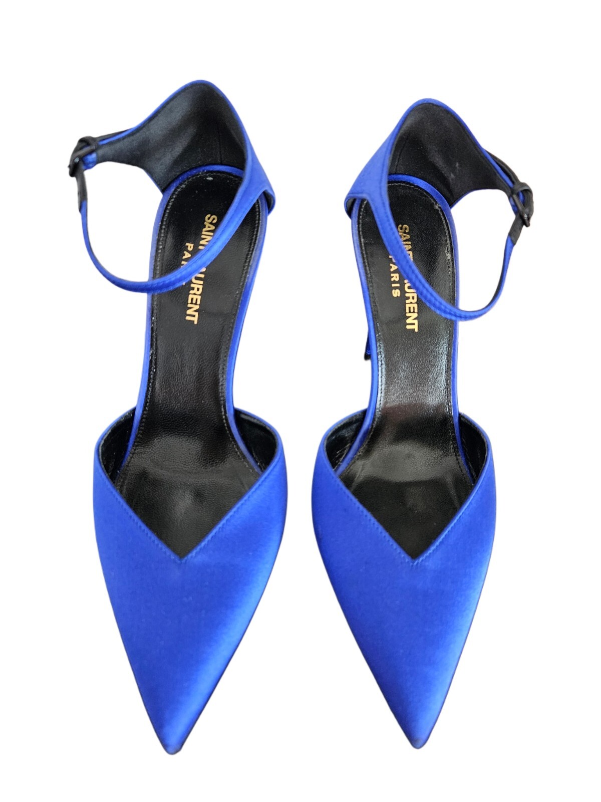 Saint Laurent D'Orsay Royal Blue Pointed Anle Strap Pumps