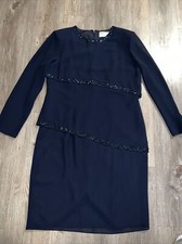 ADRIANNA PAPELL Mother of the Bride Dress Beaded Gown Navy Blue Size 8p Petite