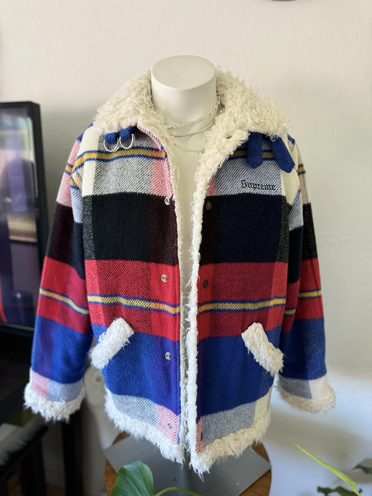 Veste bomber Supreme Shearling à carreaux polaire doublée sherpa logo brodé petit