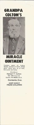 Label-GRANDPA COLTONs Miracle Ointment.Castor oil,wheat germ,honey,myrrh,lanolin