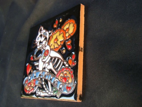 Day of Dead Mexican CAT Tile, Talavera, Dia Los Muertos, Mi Amigo Cat - Picture 4 of 4