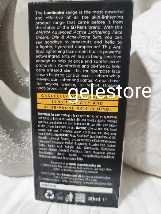 Q7 Luminaire AM/PM advance Lightening Face Cream. oily & acne prone 30ml X 1 jar - Image 4 of 4