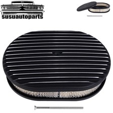 Black Full Finned Air Cleaner Set With Washable Filter 12 X 2 Inch Oval Shape
