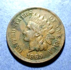 1865 Plain 5 Indian Cent  Ch. VF details