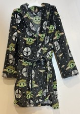 Star Wars Kid Boy The Mandalorian Grogu Cozy Fleece Long Sleeve Robe Gray M 8/10