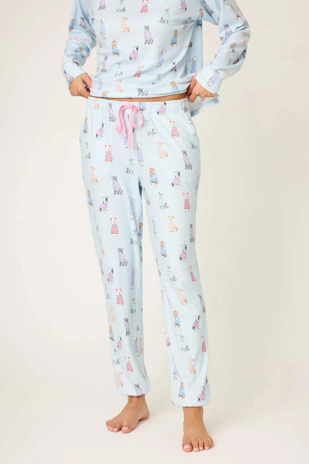 PJ Salvage Blue Haze Doggone Cold Dog Print Pointelle Banded Pants RUDCP