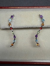 14k White Gold Multi Color Gemstone Journey Earrings Signed JCR John C Rinker