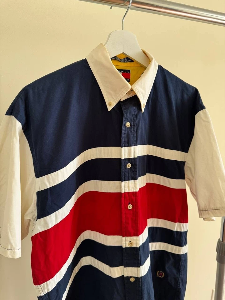 Camisa DE COLECCIÓN Tommy Hilfiger Años 90 Talla Grande Abotonada 100% Algodón S Rayas Y2K Foto 4 de 4