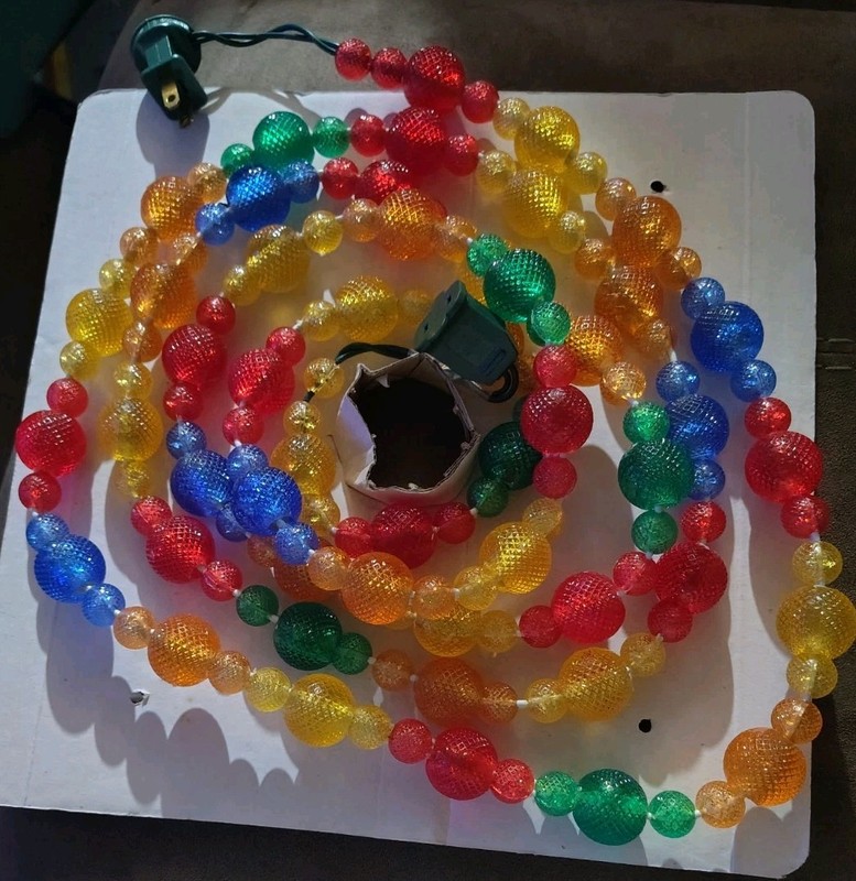 Vintage  Garland Lighted Plastic Beads multicolor Forever Bright L.E.D Lights 