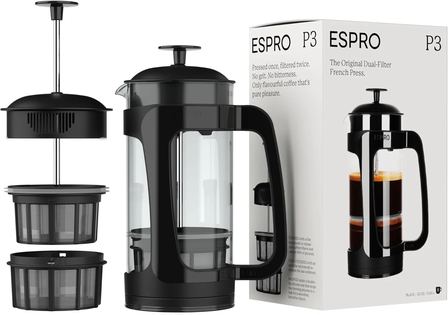 ESPRO - P3 French Press Coffee Maker – Patented Double Microfilter for Sludge an