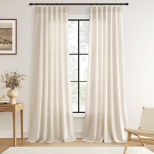 Extra Long Pinch Pleated Linen Curtains 108 Inches Long for Living Room 2 Pan...