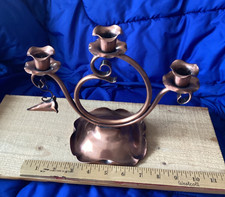 Vintage Gregorian Made in USA Solid Copper 3 Taper Candle Holder with Snuffer