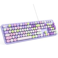 MOWUX Computer Keyboard Wired, Plug and Play USB Retro Round Purple Colorful