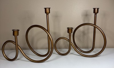 Set of 2 Twisted Copper Color METAL CANDLE HOLDERS Home Decor Elegant Elaborate