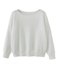 Womens Solid Color Drop Shoulder Boat Neck Sweater White Size Medium