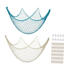 2 Pack Fish Net Decorations, 79x59 Inch Wall Hanging Photo Display Aqua+white