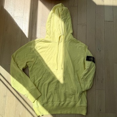 Stone Island Yellow Pullover Hoodie Men's Size L Cotton Fleece Long Sleeve