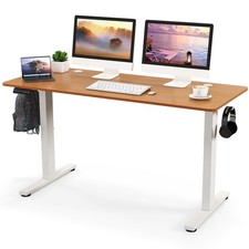 Electric Standing Desk 140x60cm Bamboo Finish Height Adjustable Sit Stand Works