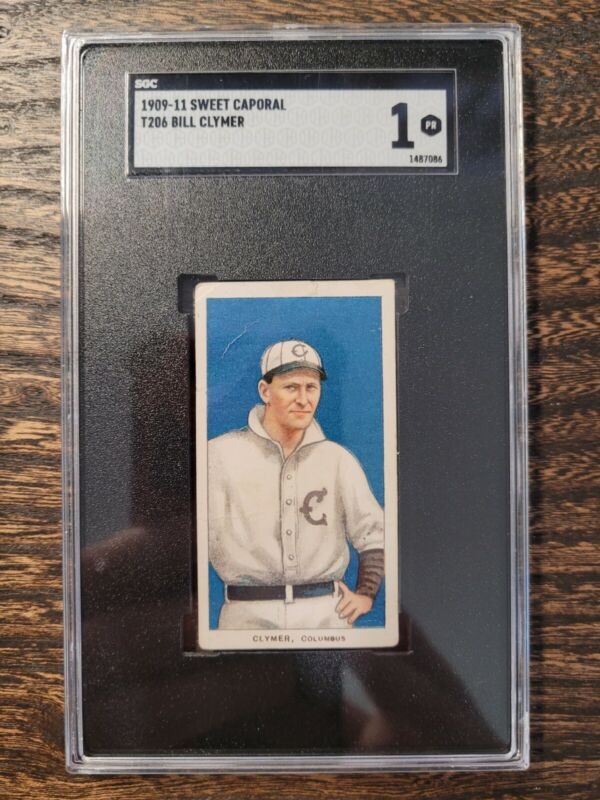1909 T206 BILL CLYMER POOR SWEET CAPORAL EYE APPEAL SGC 1 COLUMBUS SENATORS