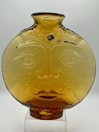 Blenko Handmade Glass 9525 Omnibus Sun Face Vase in Tangerine Husted Design