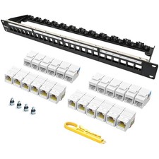 1 PCS 24 Port Patch Panel Cat6 Keystone Jack 90 Angled 1U 19 Inch Rackmount