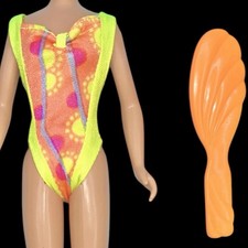 1990 Hawaiian Skipper Barbie Neon Orange Swimsuit Brush Vintage 5943