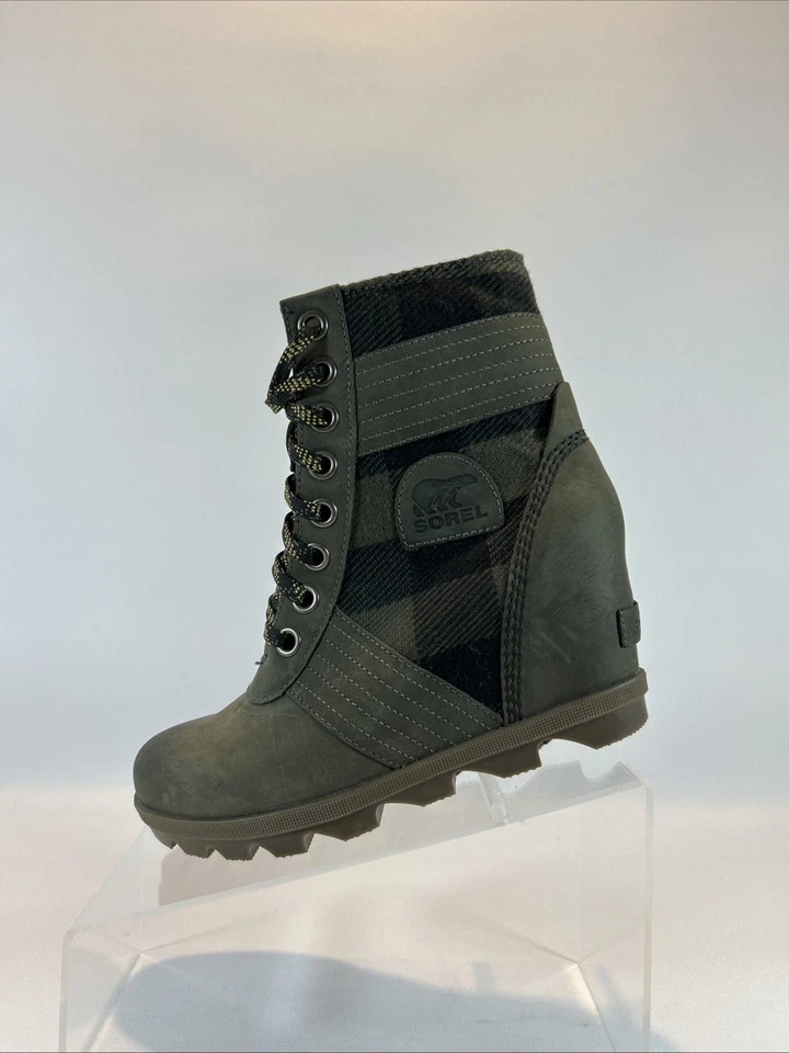Botines de cuña Sorel Lexie para mujer 7,5 EE. UU. Buffalo verde a cuadros NL3779-326 Foto 3 de 4