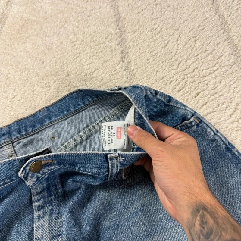 VTG Wrangler 90s Baggy Oversized Relaxed Blue Sz 40 Carpenter Denim Shorts Jorts image 8