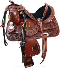 Handmade Tooled Barrel Racing Horse Saddle Western Leather Trail Tack Equestrian