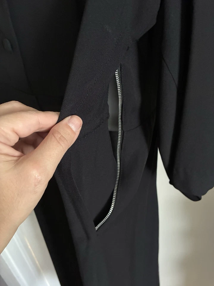 Vtg MYNETTE 40s 50s 60s Black Crepe Gold Button Dress XL Rockabilly VLV Mad Men - Image 4 of 4