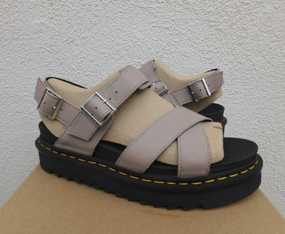 DR. MARTENS VOSS II MONO TAUPE LEATHER PLATFORM SANDALS, WOMEN US 10/ EUR 42 NEW