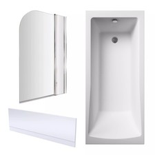 Square Single Ended 1700x750 Bath with Front Panel & Chrome Round Corner Screen 