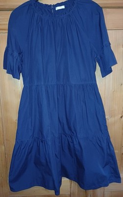 Halblanges,gestuftes Sommerkleid Robert Friedman, Dunkelblau Baumwolle Gr. M