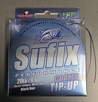 Sufix Performance Coated Tip-Up Ice Braid HTP Black Noir 20LB 50YD 609-120BLK 