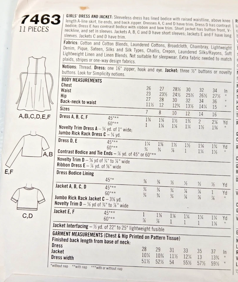 Simplicity EASY Pattern 7463 Girls Dress & Bolero Jacket  Sz 12 14 16 - 6 Styles - Image 3 of 3