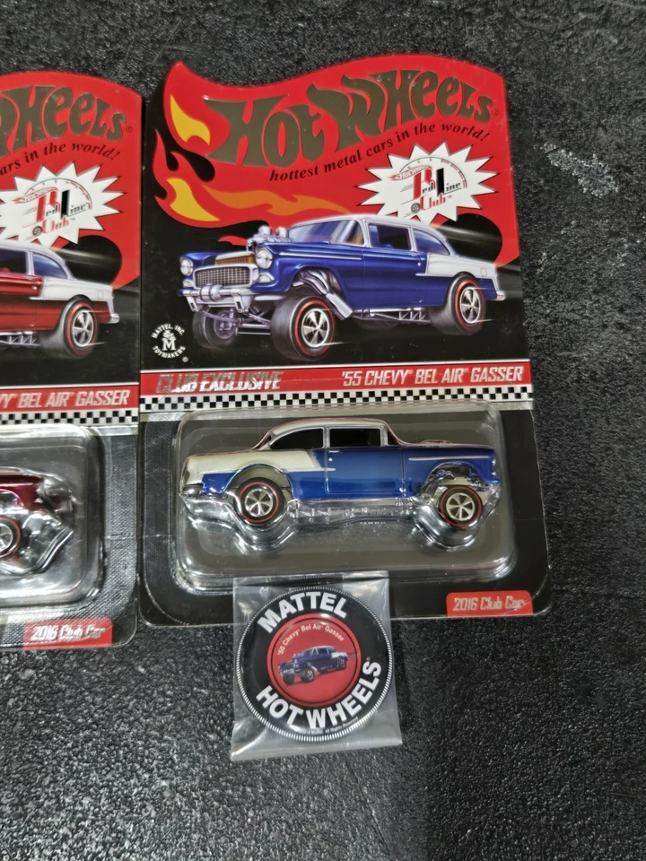 2 Hot Wheels RLC CLUB EXCLUSIVE '55 CHEVY BEL AIR GASSER RED  and blue rare new! - Image 3 of 4