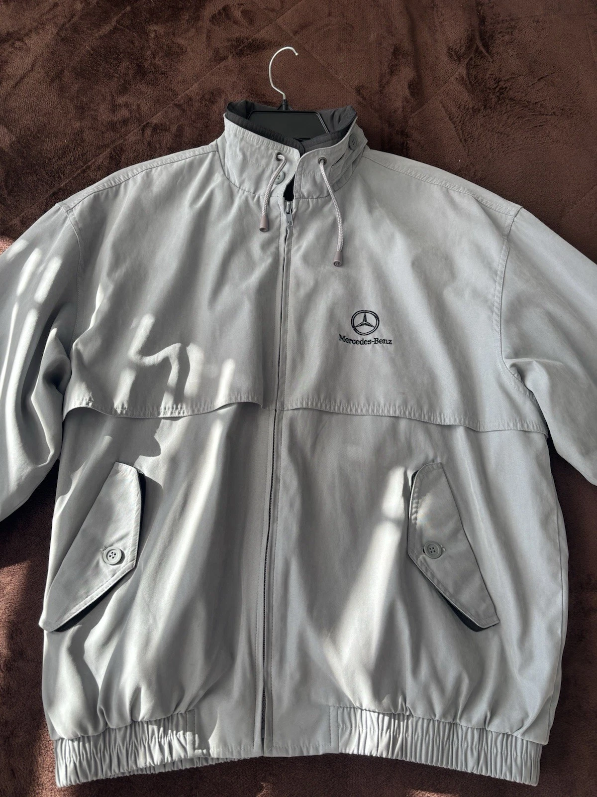 Mercedes-Benz Men's Gray Full Zip Stand Collar Windbreaker Jacket L Pockets image 1