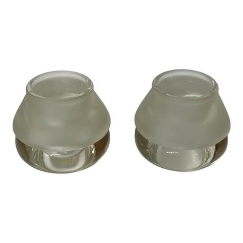 Crate & Barrel Luna Votive Candle Holders Clear With Frosted Top Blown Set of 2