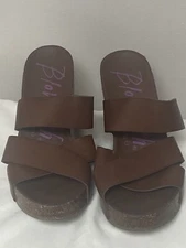 NEW BLOWFISH Womens Malibu Sandals Wedge Cork Heel 7.5 Crossover Slip On Mules
