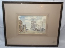 Nautical Seascape Watercolour Painting Harbour Sailing Ship Historical 