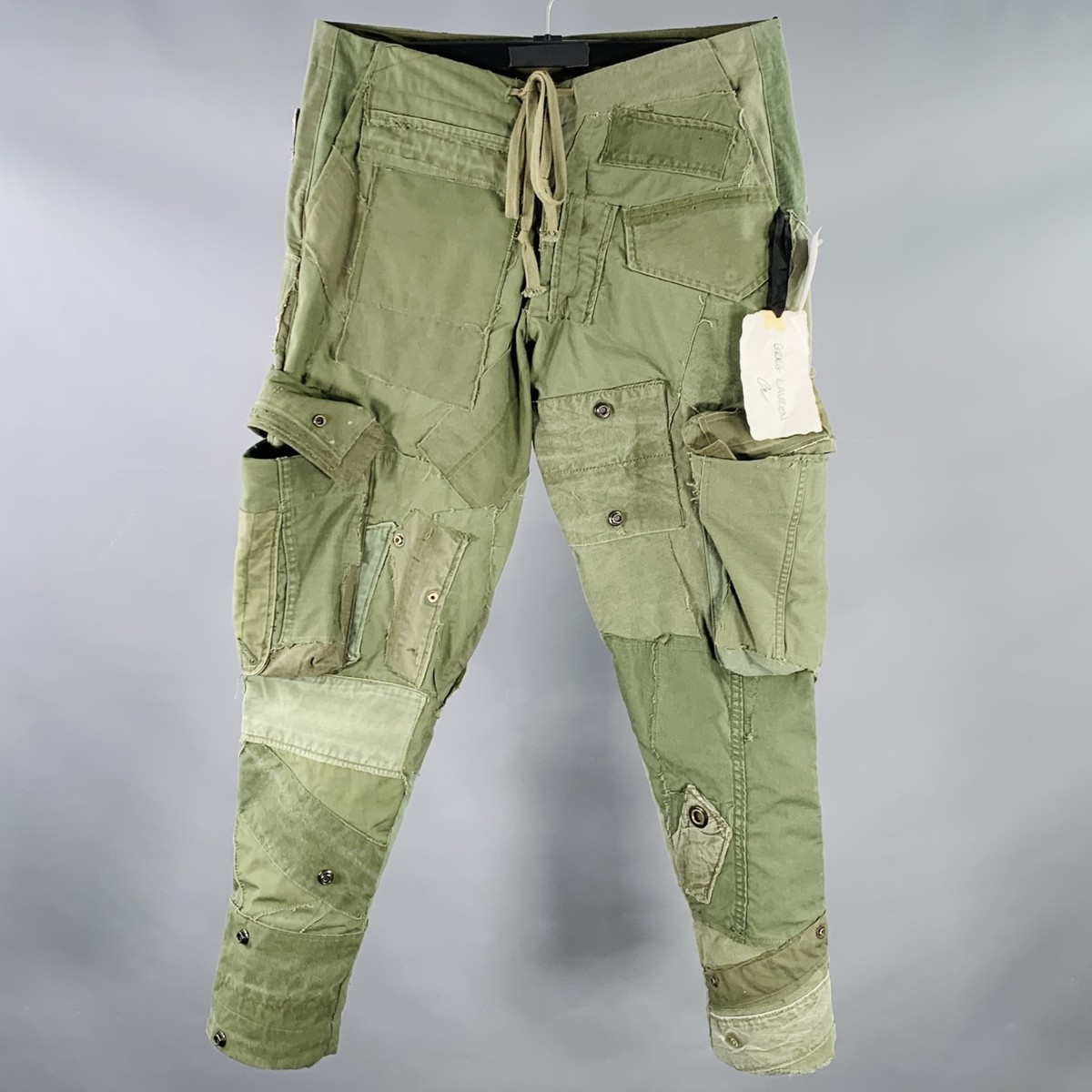 GREG LAUREN Size S Army Lounge Green Olive Patchwork Cotton Cargo 