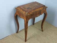 Antique 19th Century Walnut Cellarette / Sewing Stand on Turned Legs with Hinged Lift-Top and Compartmentalized Interior — listing 3